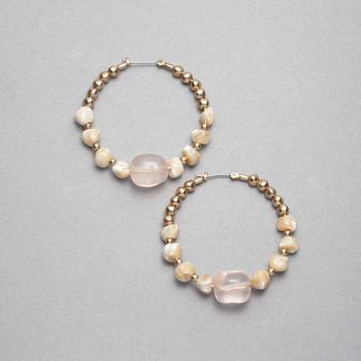 ピンク & ゴールドフープイヤリング