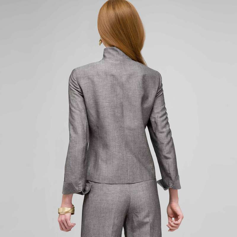 ウォッシャブルリネン 2 ポケットジャケット, ブラック & ホワイト, large image number 1