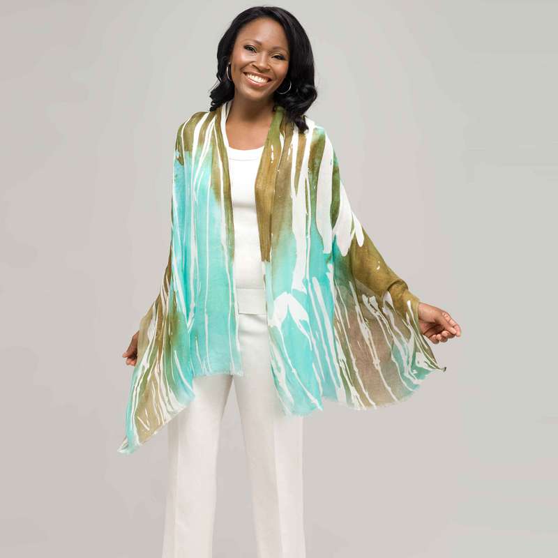 ストライプマルチカラースカーフ, グレー, large image number 0