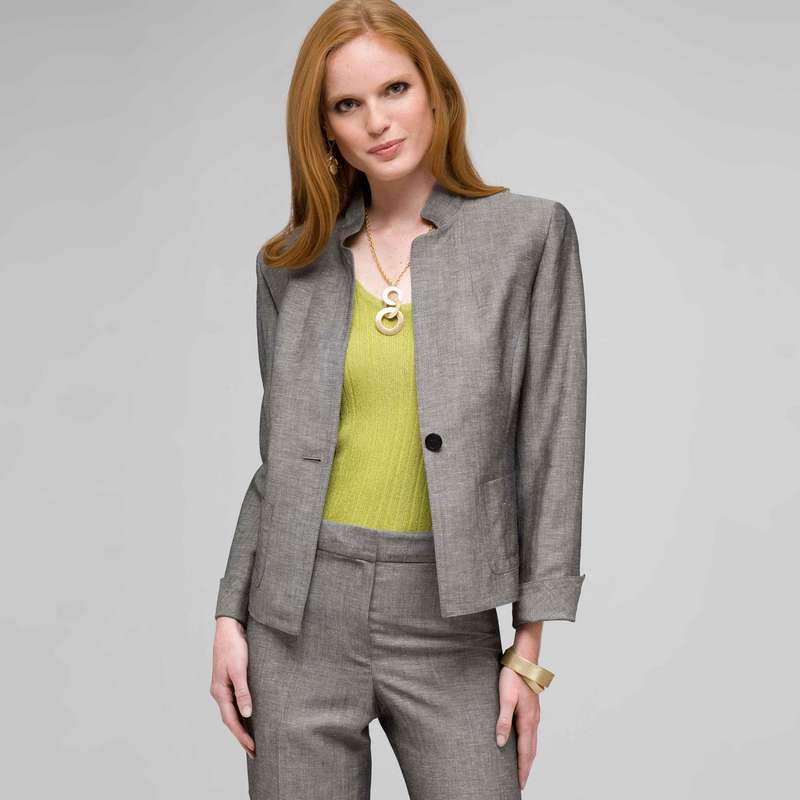 ウォッシャブルリネン 2 ポケットジャケット, ブラック & ホワイト, large image number 0